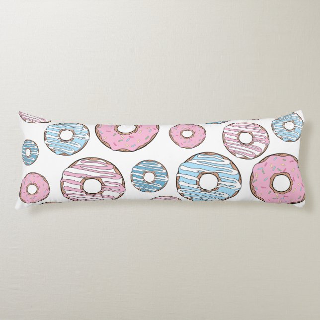 Pattern Of Donuts, Pink Donuts, Blue Donuts Body Pillow (Front)