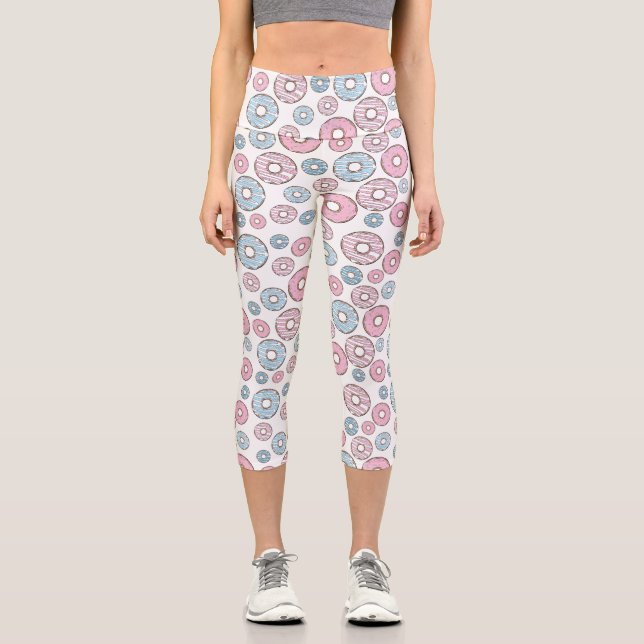 Pattern Of Donuts, Pink Donuts, Blue Donuts Capri Leggings (Front)