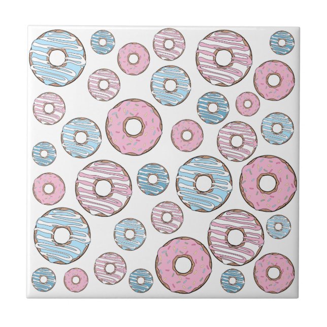 Pattern Of Donuts, Pink Donuts, Blue Donuts Ceramic Tile (Front)