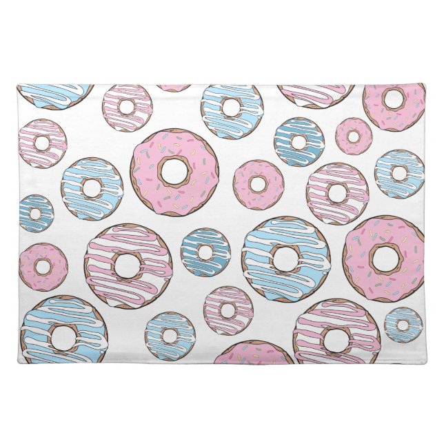 Pattern Of Donuts, Pink Donuts, Blue Donuts Cloth Placemat (Front)