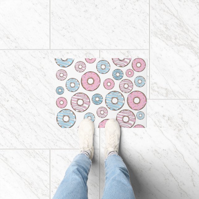 Pattern Of Donuts, Pink Donuts, Blue Donuts Doormat (Indoor)