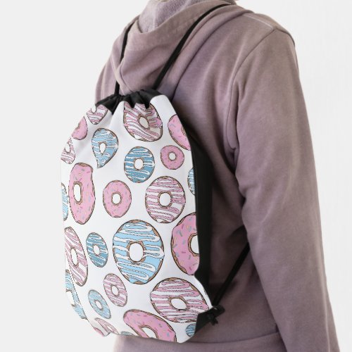 Pattern Of Donuts Pink Donuts Blue Donuts Drawstring Bag