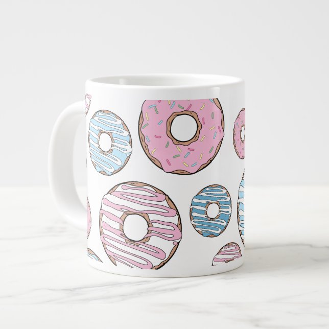 Pattern Of Donuts, Pink Donuts, Blue Donuts Giant Coffee Mug (Front Left)