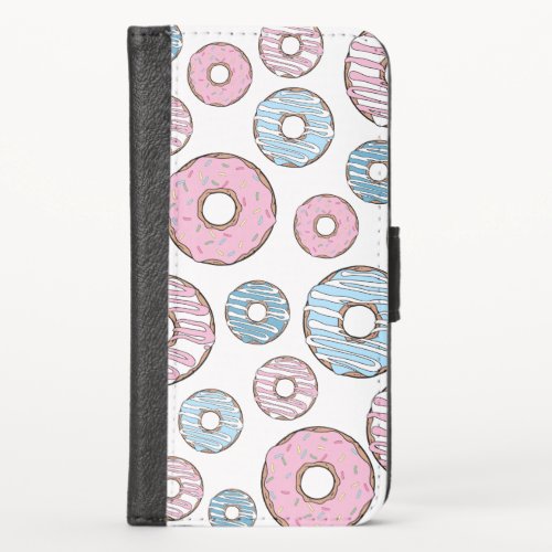 Pattern Of Donuts Pink Donuts Blue Donuts iPhone X Wallet Case