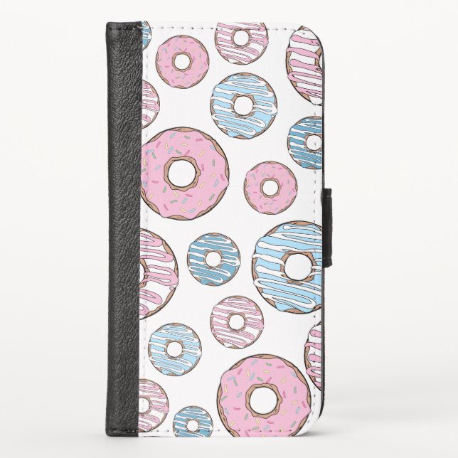 Pattern Of Donuts, Pink Donuts, Blue Donuts iPhone Wallet Case (Front)