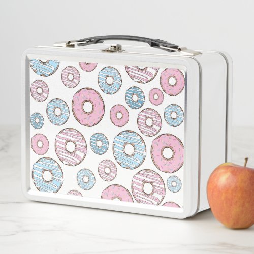 Pattern Of Donuts Pink Donuts Blue Donuts Metal Lunch Box