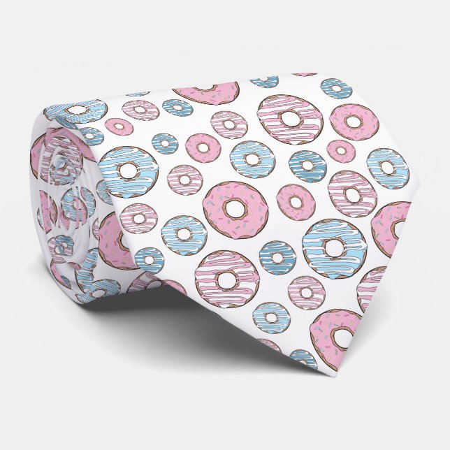 Pattern Of Donuts, Pink Donuts, Blue Donuts Neck Tie (Rolled)