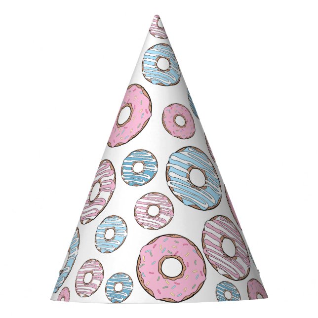 Pattern Of Donuts, Pink Donuts, Blue Donuts Party Hat (Front)