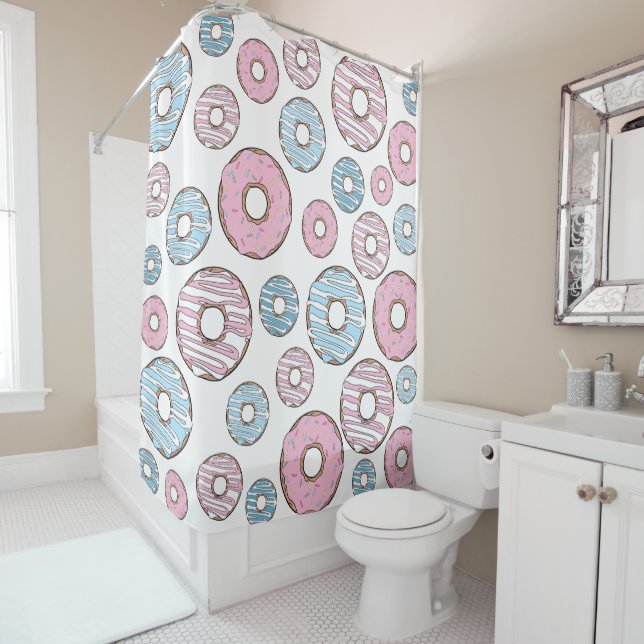 Pattern Of Donuts, Pink Donuts, Blue Donuts Shower Curtain (In Situ)