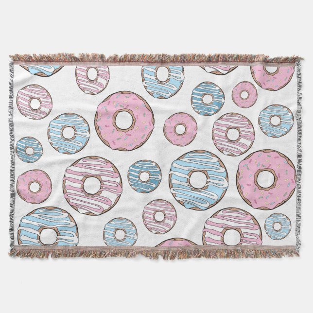 Pattern Of Donuts, Pink Donuts, Blue Donuts Throw Blanket (Front)