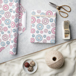 Pattern Of Donuts, Pink Donuts, Blue Donuts Wrapping Paper