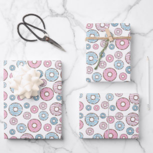 Pattern Of Donuts, Pink Donuts, Blue Donuts Wrapping Paper Sheets