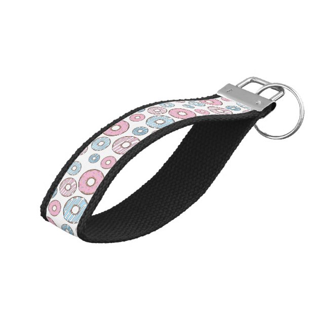Pattern Of Donuts, Pink Donuts, Blue Donuts Wrist Keychain (Angled Up)