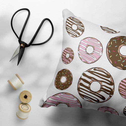 Pattern Of Donuts Pink Donuts Brown Donuts Accent Pillow