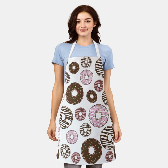 Pattern Of Donuts, Pink Donuts, Brown Donuts Apron (Worn)