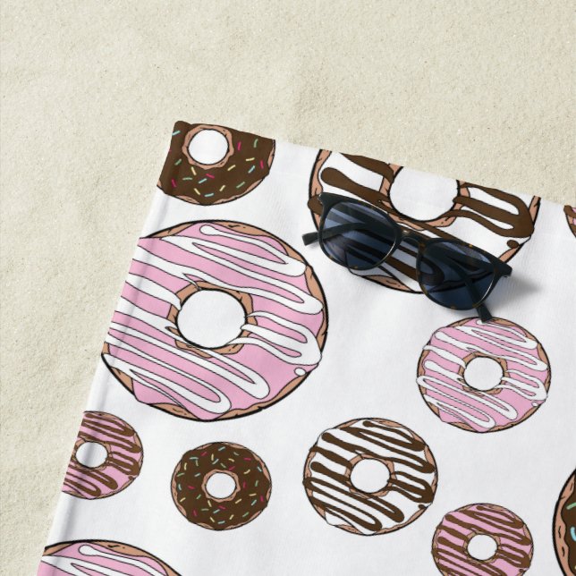Pattern Of Donuts, Pink Donuts, Brown Donuts Beach Towel (In Situ)
