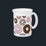 Pattern Of Donuts, Pink Donuts, Brown Donuts Beverage Pitcher<br><div class="desc">Cute,  fun and adorable pattern with pink and brown donuts. Modern and trendy gift,  perfect for the donut lover in your life.</div>