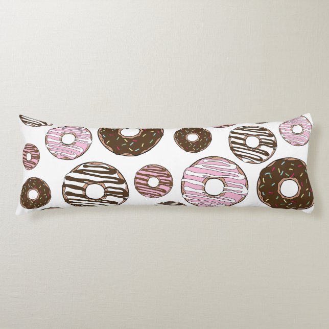 Pattern Of Donuts, Pink Donuts, Brown Donuts Body Pillow (Front)