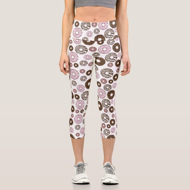 Pattern Of Donuts, Pink Donuts, Brown Donuts Capri Leggings (Front)