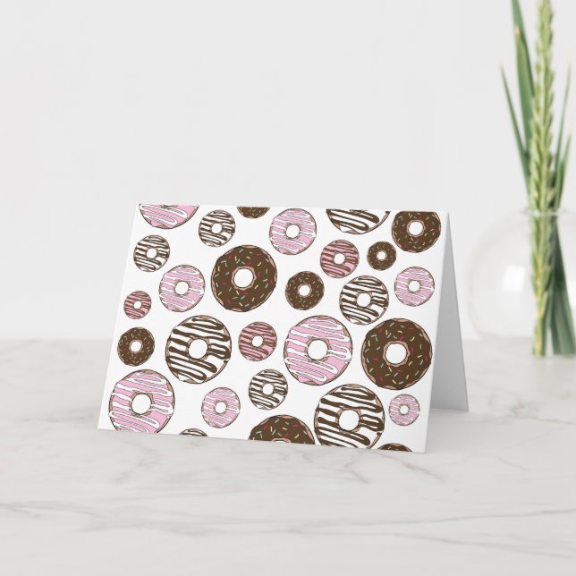 Pattern Of Donuts, Pink Donuts, Brown Donuts Card (Front)