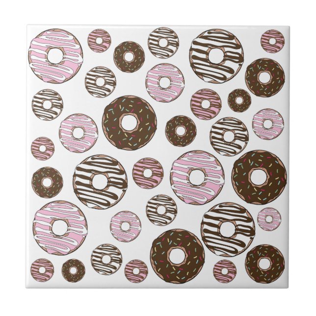 Pattern Of Donuts, Pink Donuts, Brown Donuts Ceramic Tile (Front)