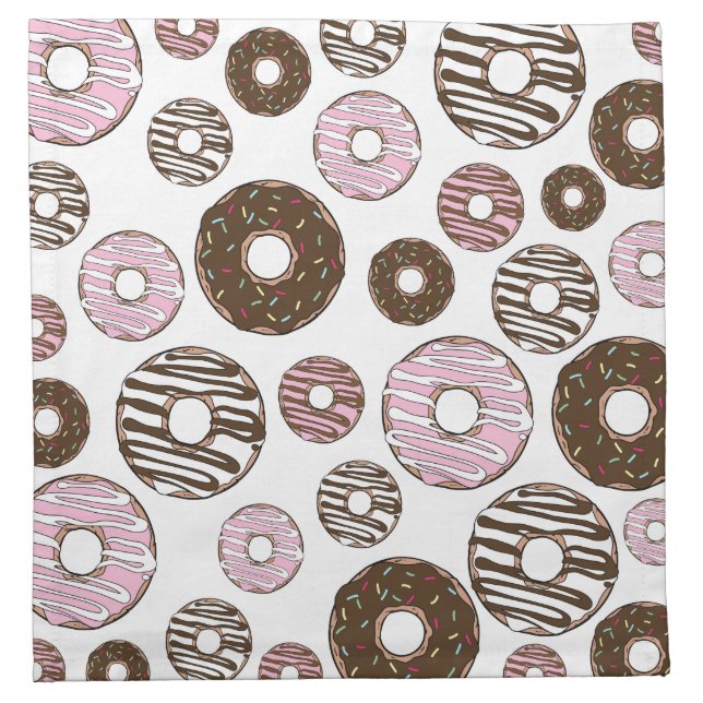 Pattern Of Donuts, Pink Donuts, Brown Donuts Cloth Napkin (Front)