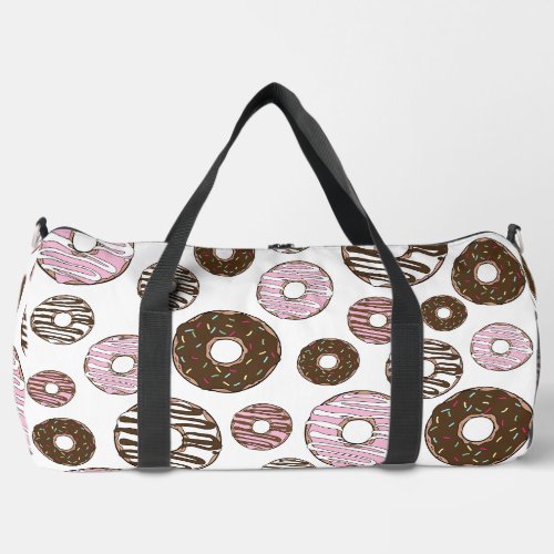 Pattern Of Donuts Pink Donuts Brown Donuts Duffle Bag