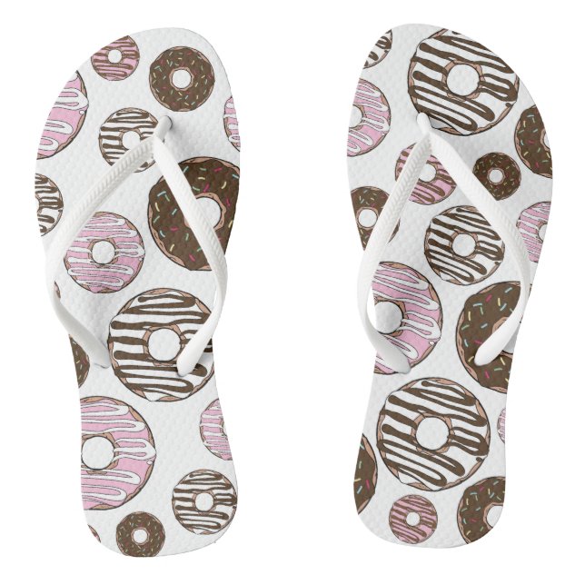 Pattern Of Donuts, Pink Donuts, Brown Donuts Flip Flops (Footbed)