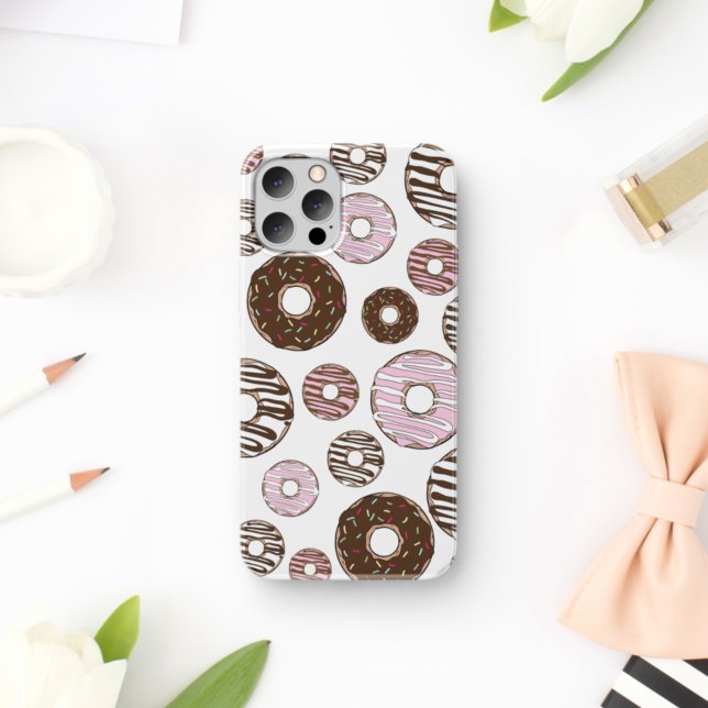 Pattern Of Donuts, Pink Donuts, Brown Donuts iPhone Case (Creator Uploaded)