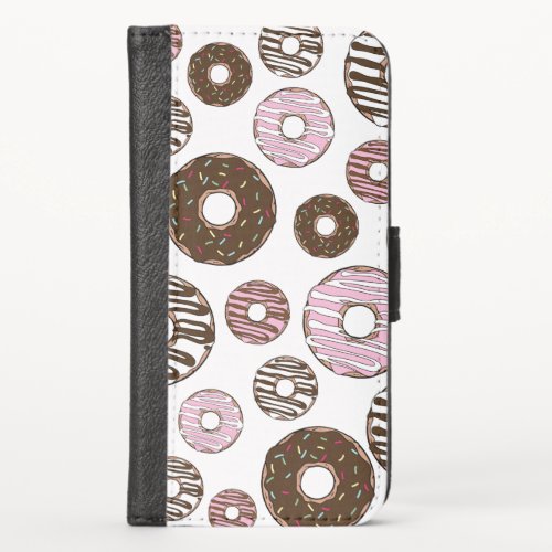 Pattern Of Donuts Pink Donuts Brown Donuts iPhone X Wallet Case