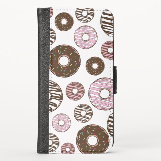 Pattern Of Donuts, Pink Donuts, Brown Donuts iPhone Wallet Case (Front)