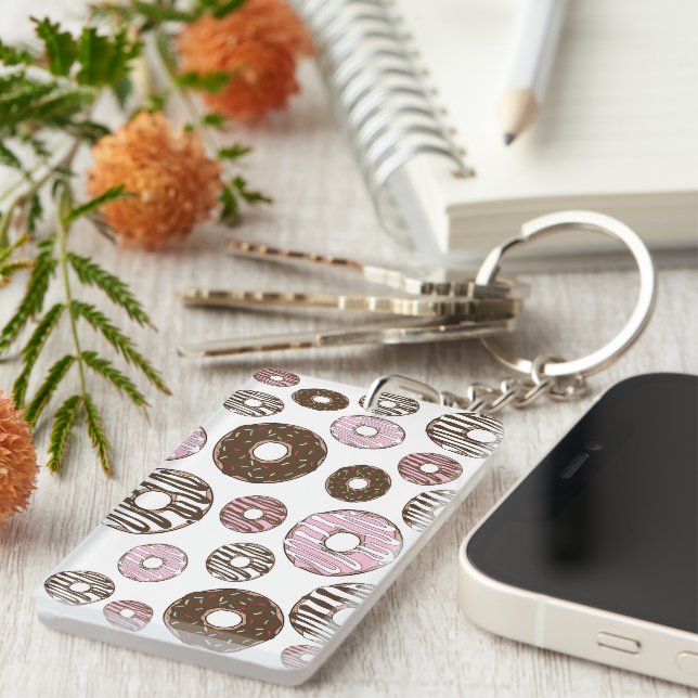 Pattern Of Donuts, Pink Donuts, Brown Donuts Keychain (Front Right)
