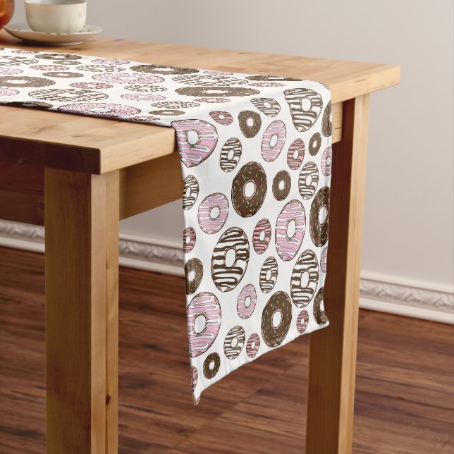 Pattern Of Donuts, Pink Donuts, Brown Donuts Medium Table Runner (In Situ)