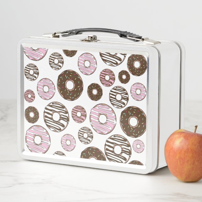 Pattern Of Donuts, Pink Donuts, Brown Donuts Metal Lunch Box (In Situ)