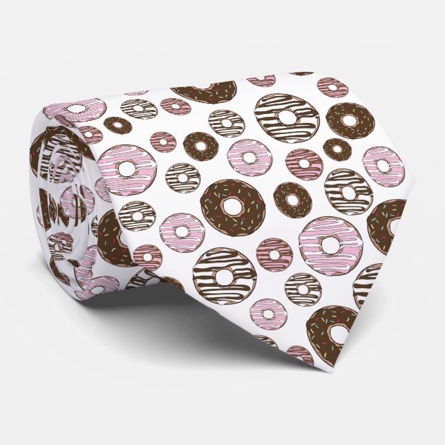 Pattern Of Donuts, Pink Donuts, Brown Donuts Neck Tie (Rolled)