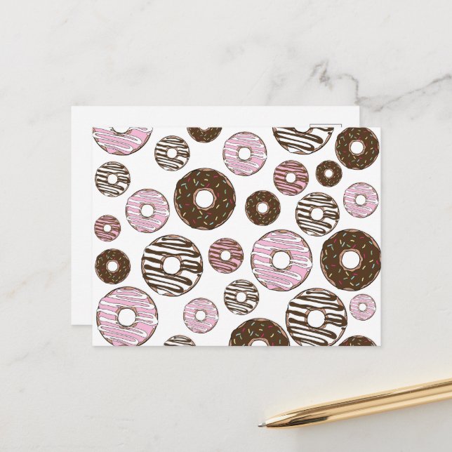 Pattern Of Donuts, Pink Donuts, Brown Donuts Postcard (Front/Back In Situ)