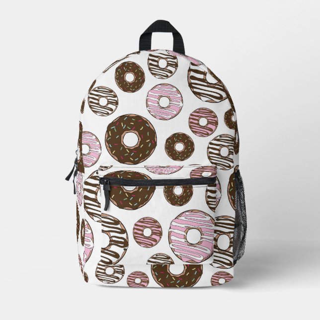 Pattern Of Donuts, Pink Donuts, Brown Donuts Printed Backpack (Front)