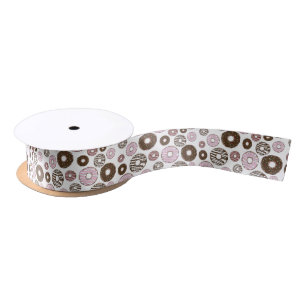 Pattern Of Donuts, Pink Donuts, Brown Donuts Satin Ribbon