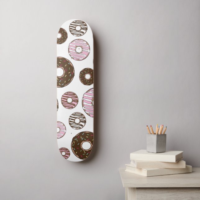 Pattern Of Donuts, Pink Donuts, Brown Donuts Skateboard (Wall Art)