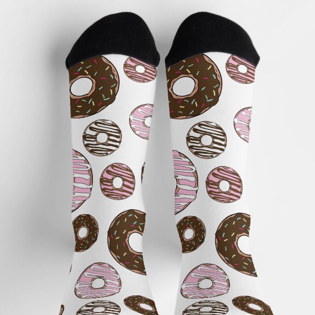 Pattern Of Donuts, Pink Donuts, Brown Donuts Socks (Top)