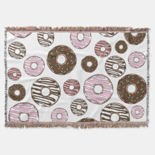 Pattern Of Donuts, Pink Donuts, Brown Donuts Throw Blanket