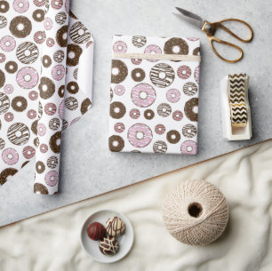 Pattern Of Donuts, Pink Donuts, Brown Donuts Wrapping Paper