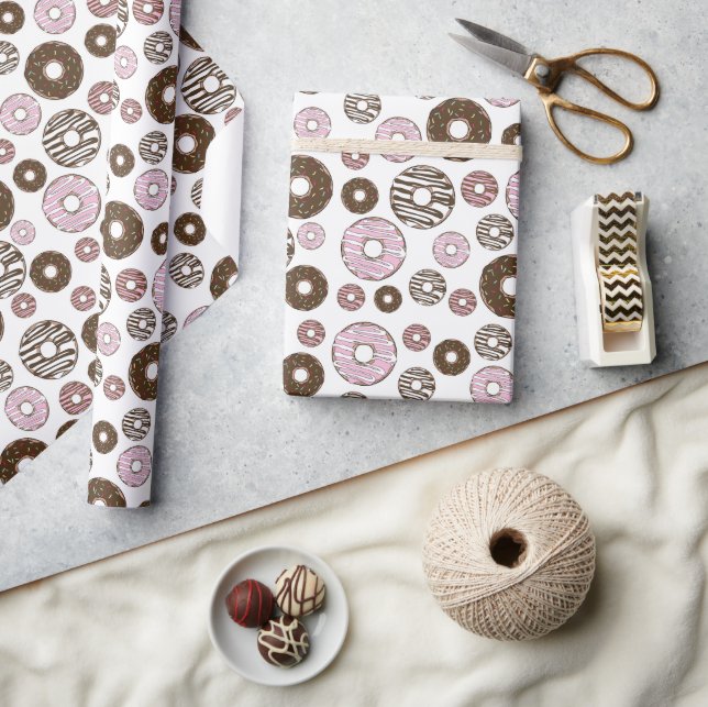 Pattern Of Donuts, Pink Donuts, Brown Donuts Wrapping Paper (Crafts)