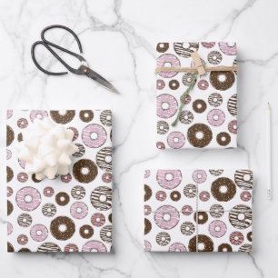 Pattern Of Donuts, Pink Donuts, Brown Donuts Wrapping Paper Sheets