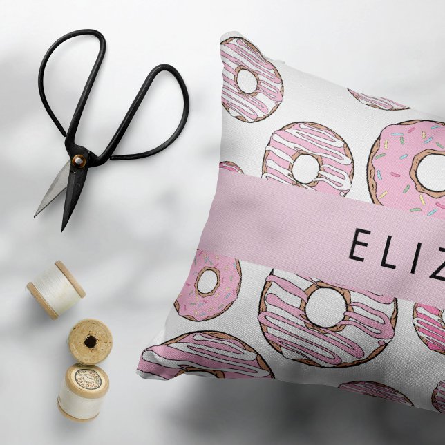 Pattern Of Donuts, Pink Donuts, Icing, Your Name Accent Pillow (Creator Uploaded)