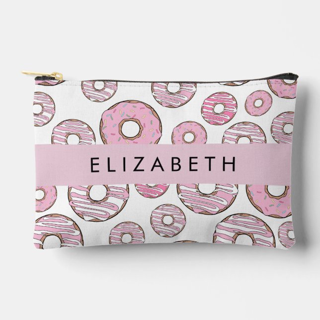Pattern Of Donuts, Pink Donuts, Icing, Your Name Accessory Pouch (Front)