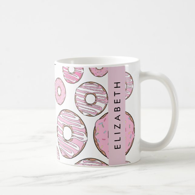 Pattern Of Donuts, Pink Donuts, Icing, Your Name Coffee Mug (Right)