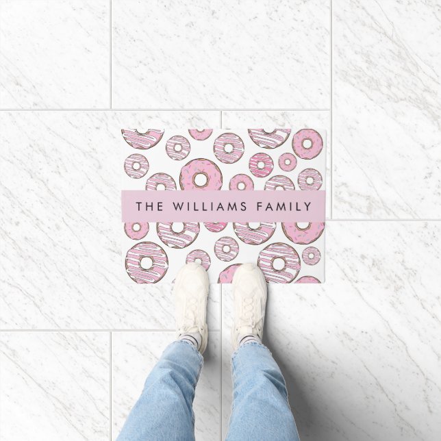 Pattern Of Donuts, Pink Donuts, Icing, Your Name Doormat (Indoor)