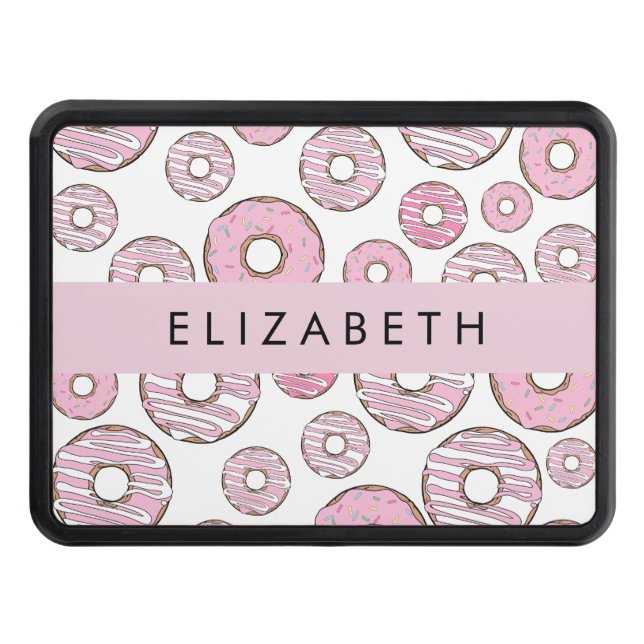 Pattern Of Donuts, Pink Donuts, Icing, Your Name Hitch Cover (Front)