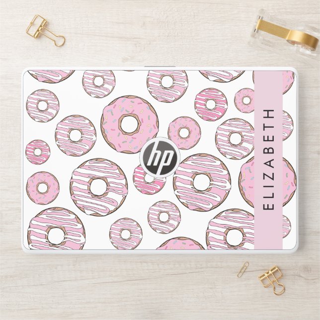Pattern Of Donuts, Pink Donuts, Icing, Your Name HP Laptop Skin (Desk)